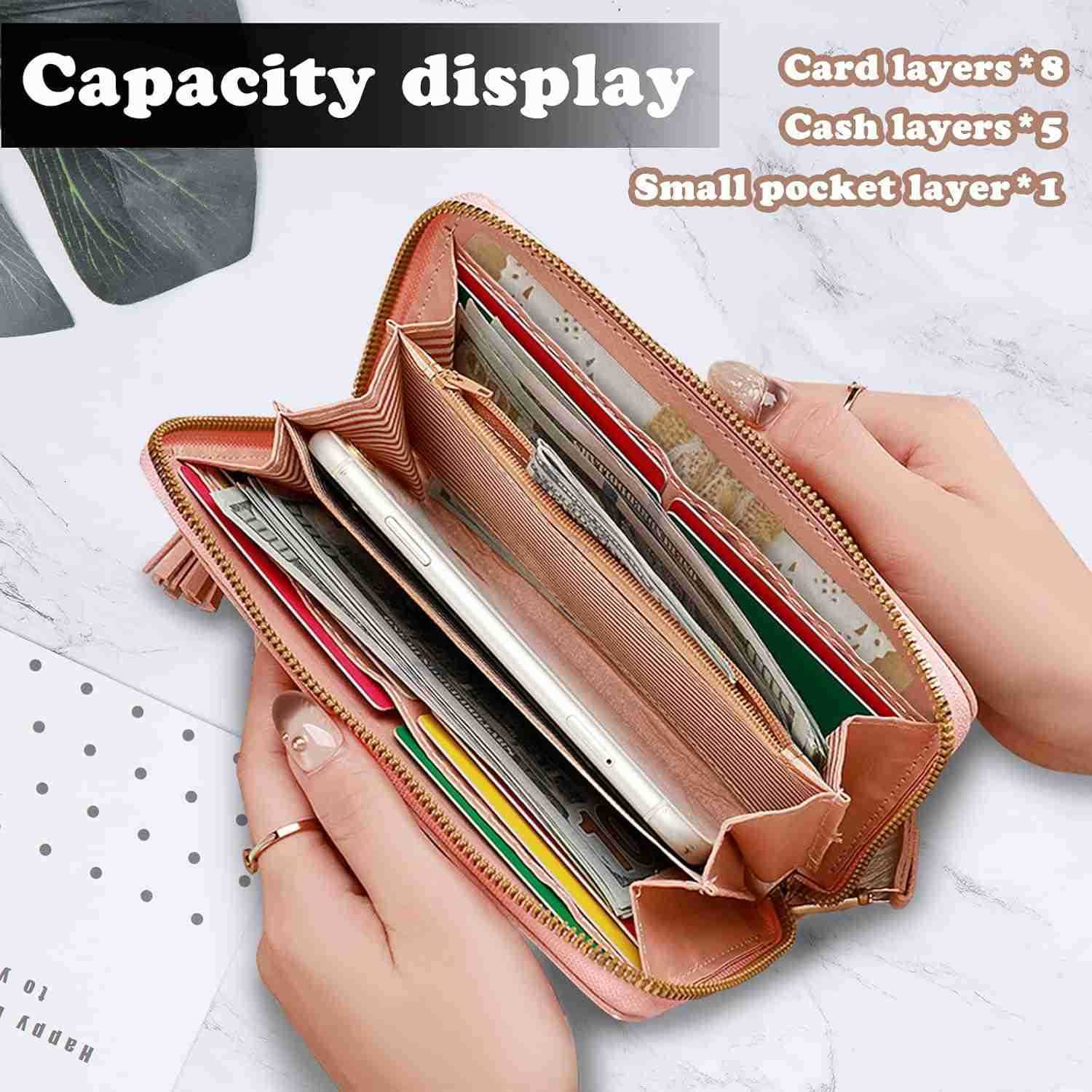 Womens Wallets PU Leather Ladies Wallet Wristlet Wallets for Women with Detachable Handle Multi Slots Travel Wallet Womens Wallet for Shopping Dating 