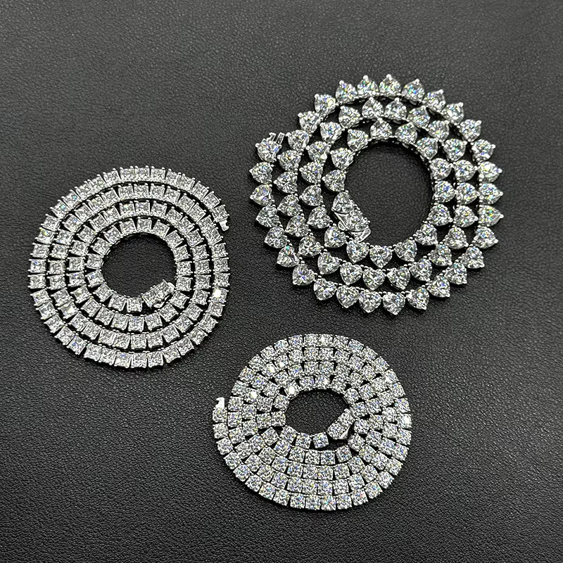 Fine Jewelry Moissanite Diamond Tennis Chain Necklace 3mm 4mm 5mm 65mm VVS Iced Out 925 Silver Moissanite Tennis Chain