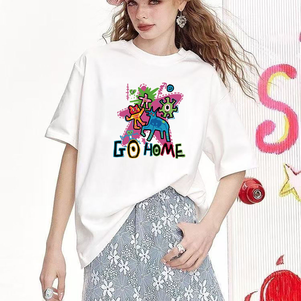 Fashion Versatile Printed Short-Sleeve Top - High-Quality Heavyweight Pure Cotton Tee (260g) 202509104