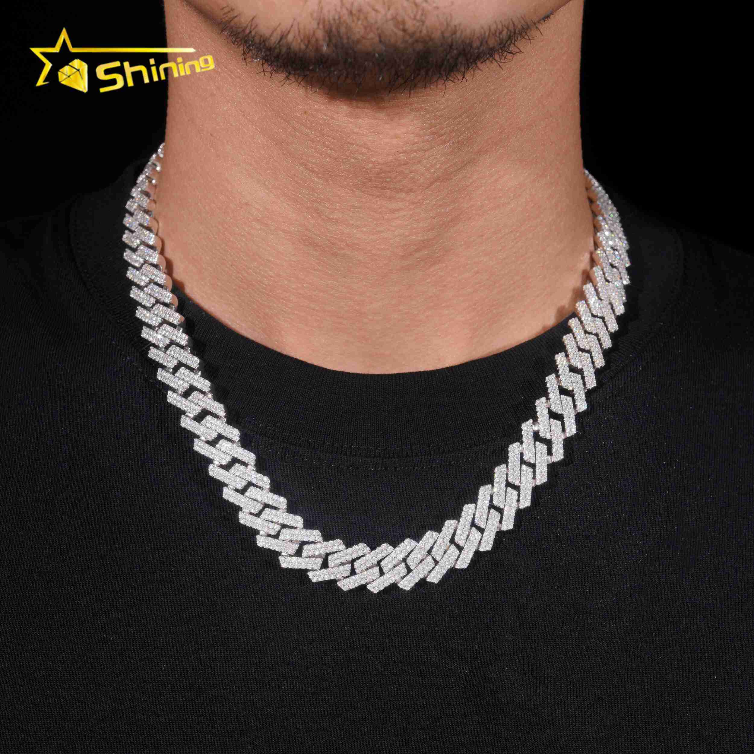 Sterling Silver 925 Shining Vvs Moissnaite Pass Diamond Test Iced Out Hip Hop Jewelry Moissanite 14mm Cuban Chain