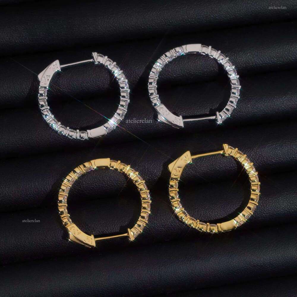 Ready to Ship Hip Hop Jewelry Sier Gold Plated Inner Fully Iced Out Moissanite Stud Hoop Earrings With GRA