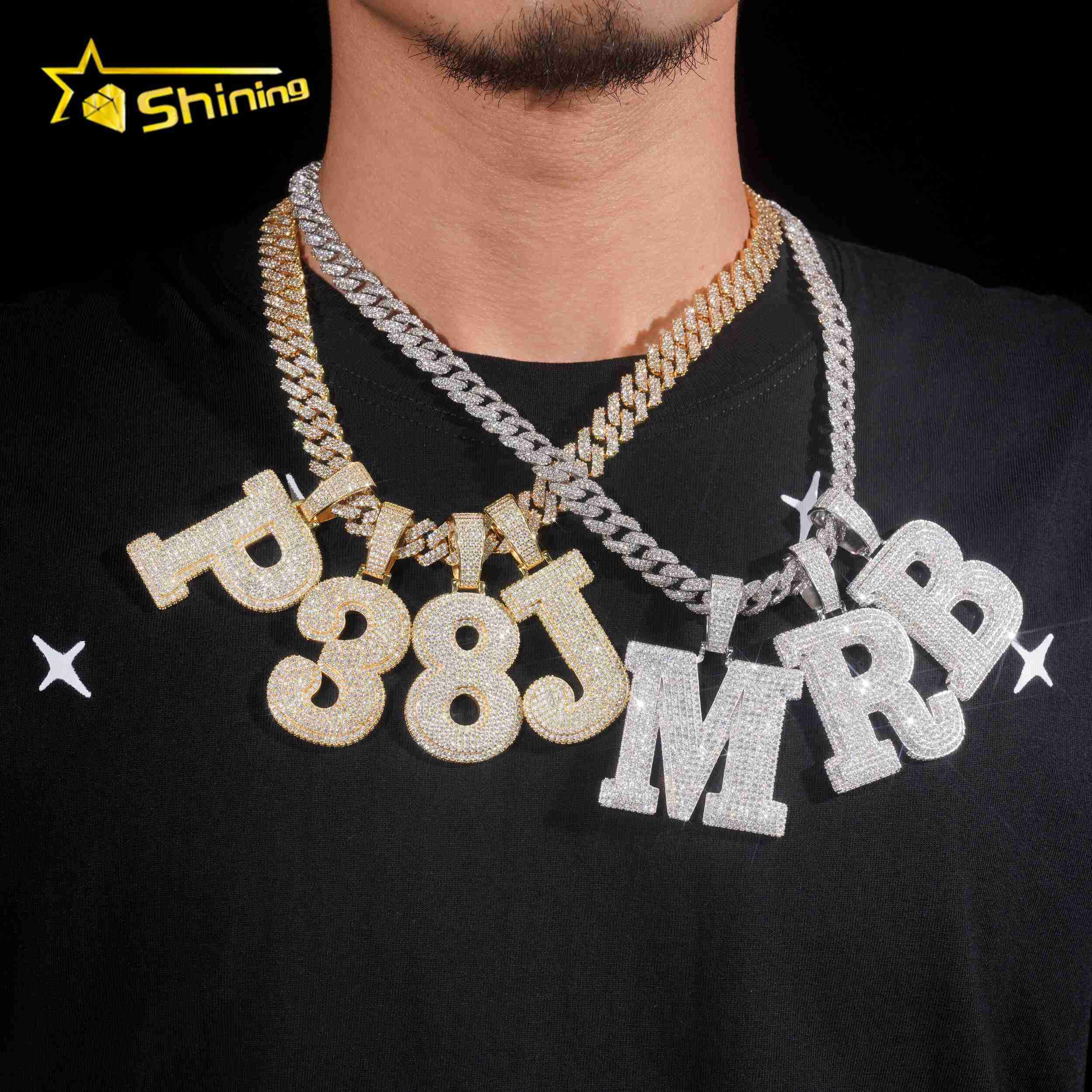 Hot Sale Initial Letters Pendant Hip Hop Vvs Moissanite Diamond Iced Out Pendant Pass Diamonds Tester Fine Jewelry