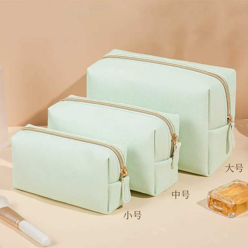 Solid Color Makeup Pouch Women Cosmetic Bag Waterproof PU Leather Travel Portable Wash Toiletry Storage Bag Organizer PurseXJ250910