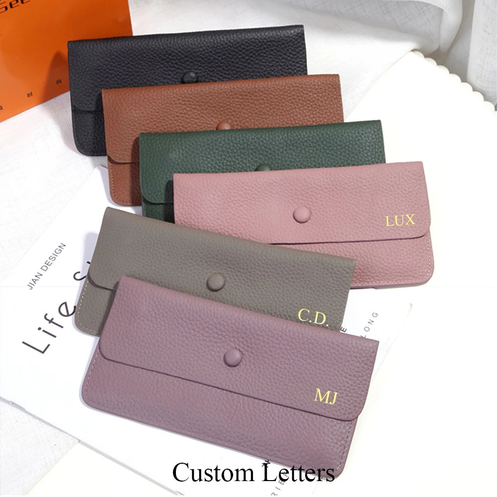 100 Genuine Leather Women Long Wallet Solid Money Slim Clutch Bag For Ladies Fashion Cowhide ID Credit Card Holder Purse250906