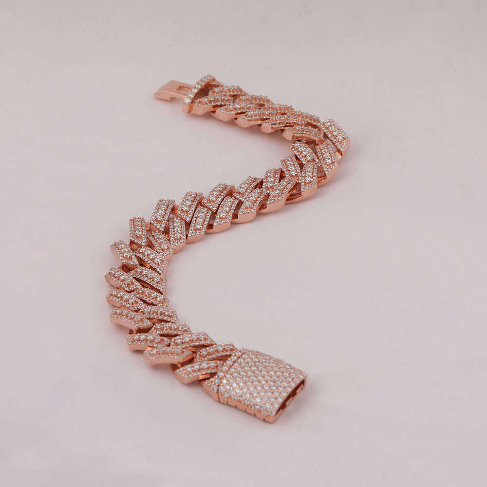Rose Gold Plated Moissanite Cut Dia Men's Full Iced Cuban Link Chain Bracelet Hip Hop Rapper Style Men Gift