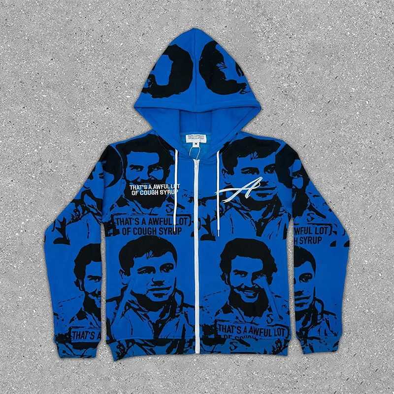 Goth Graphic Portrait Print Y2K Zip Up Hoodies Men Hip Hop Fashion Hoody Autumn Strtwear Oversized Sweatshirts ropa hombre X250910