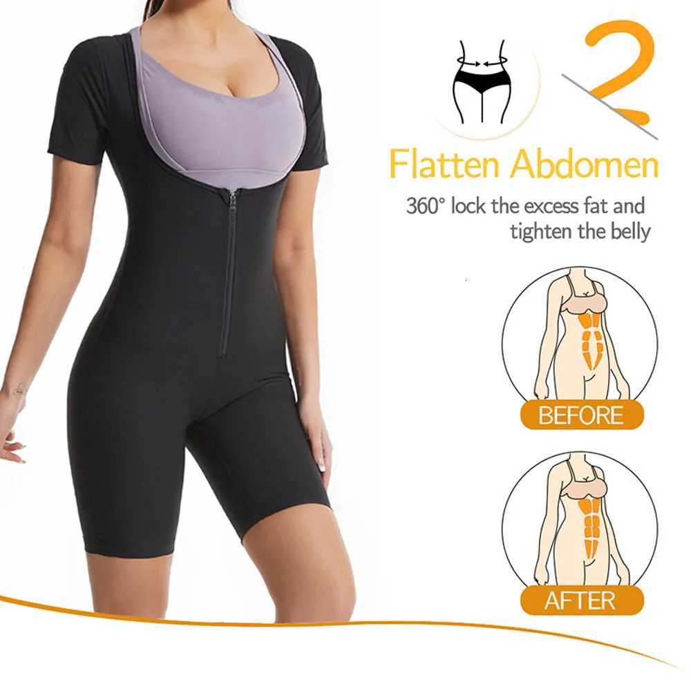 Women Sauna Sweat Shirt Zipper Slimming Sweat Suit for Weight Loss Short Sleeves Fat Burning Waist Body Shaper Sauna Top W250910