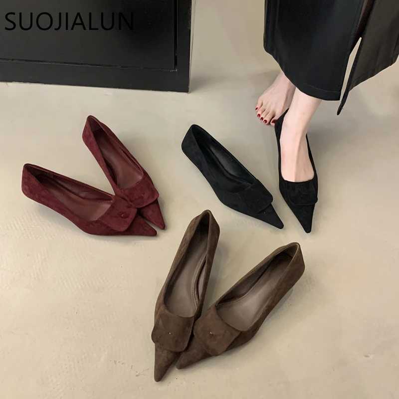 SUOJIALUN 2024 Autumn Women Pointed Toe Boat Shoes Fashion Red Ladies Elegant Dress Pumps Shoes Thin Low Heel Outdoor Dress Pump W250910