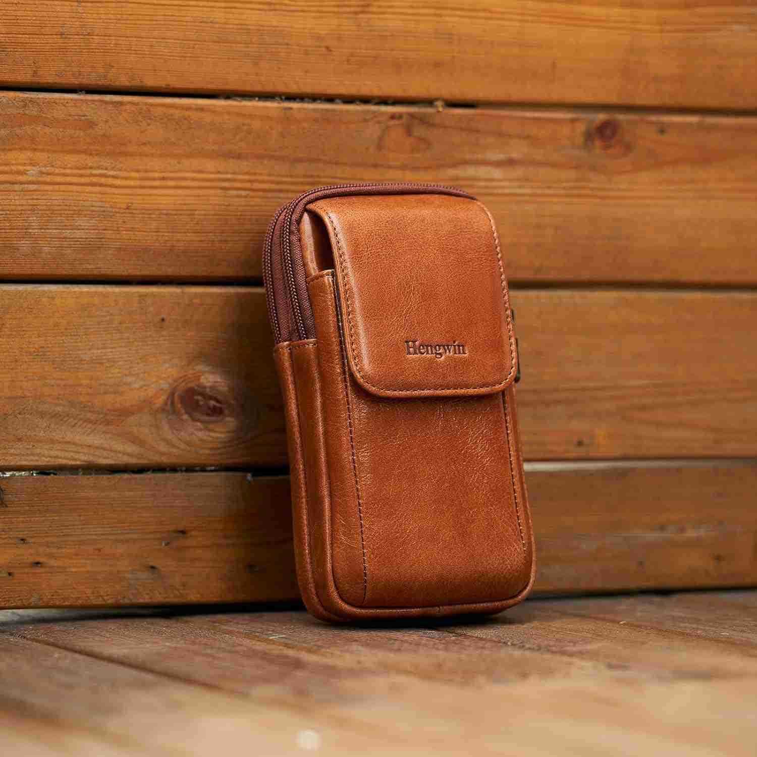 Leather Vertical Men Cell Phone Holster Wallet Case with Belt Clip Loop Travel Messenger Bag Waist Pouch Crossbody Purse Fits for iPhone 15 14 Pro Max