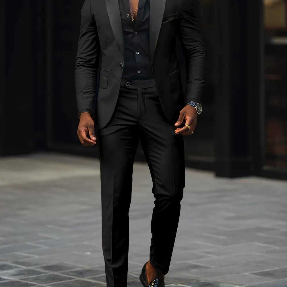 Mens New Fashion Business Casual Twopiece Comfortable and Breathable Slimfit Side Slit Singlebutton Suit Jackettrousers W250910