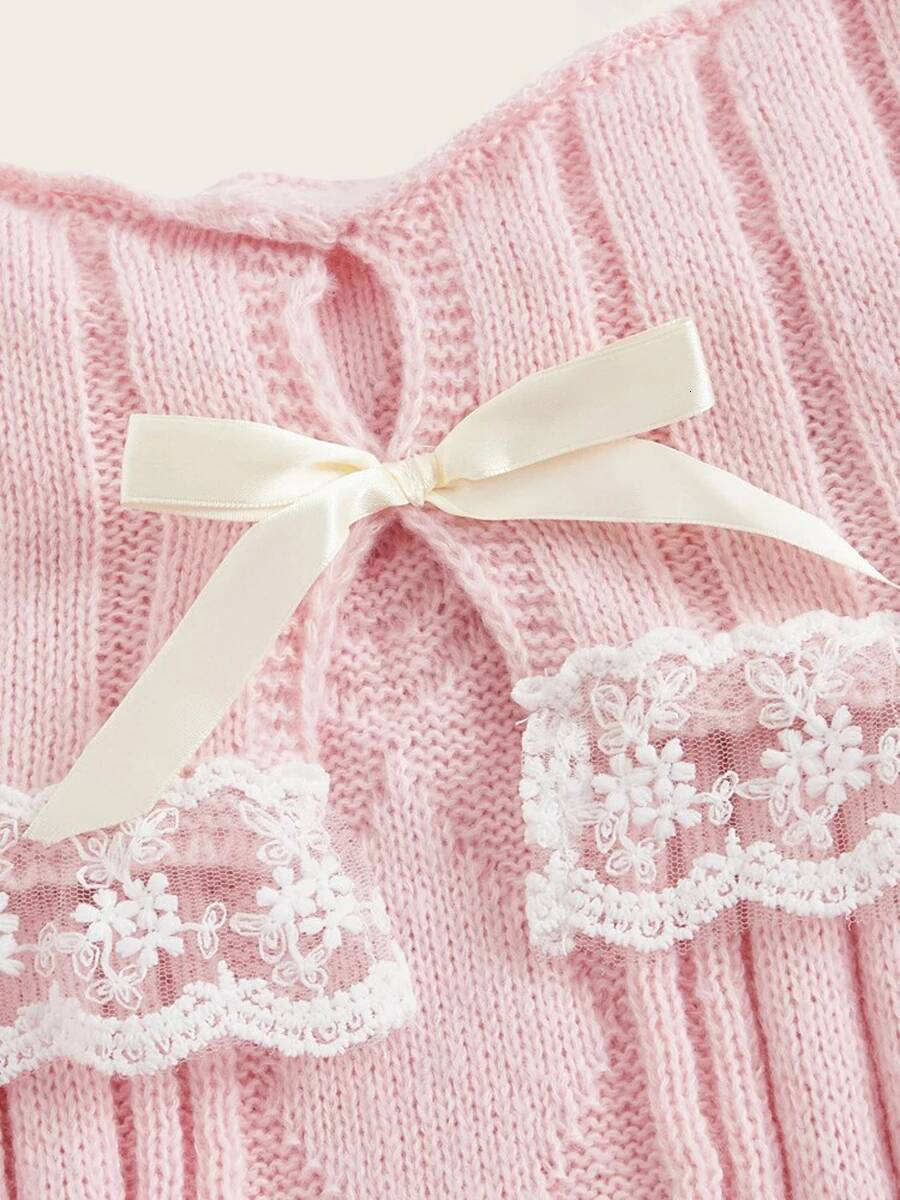 Women's Cold Shoulder Sweaters Long Sleeve Lace Trim Knit Pullovers Bow Front Jumpers Tops Fall Winter Y2K Clothes dongdumaoyi