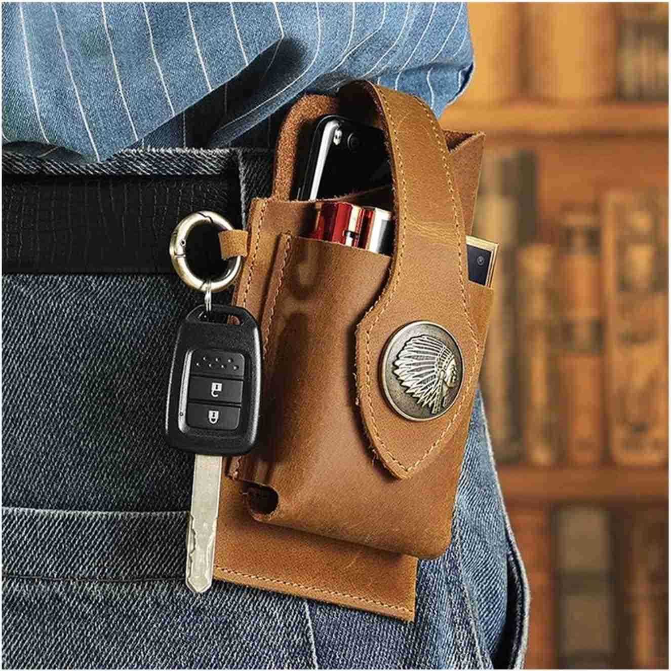 New Multifunctional Leather Mobile Phone Bag with Belt Clip Premium Rugged Leather Cell Phone Holster with Belt Loop Belt Phone Pouches Holder for All