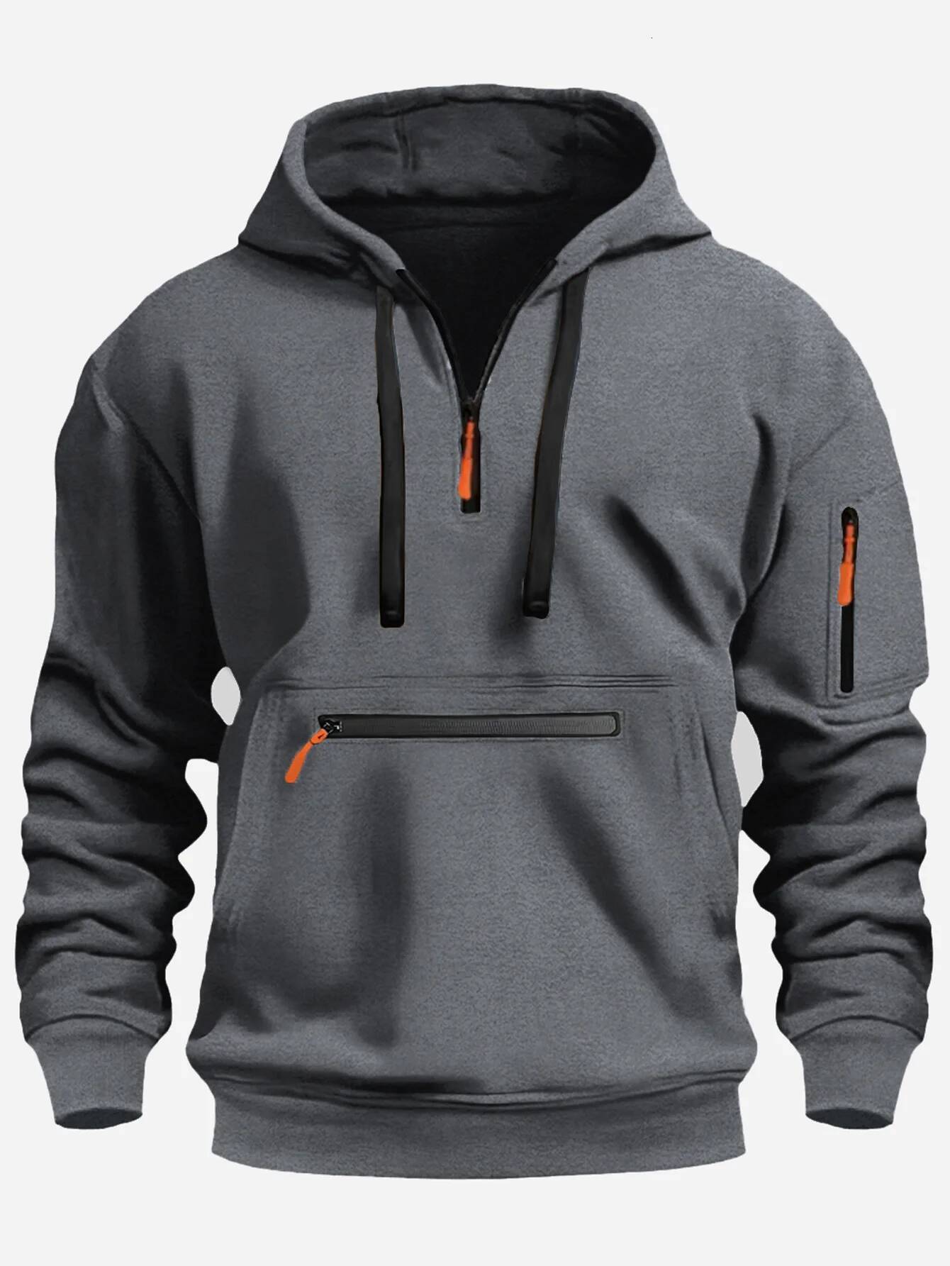 2024 Men's Hooded Sweater Leisure Sports Pullover Retro Haruku Long Sleeve Zipper Multi-pocket Casual Loose Coat Street Wear dongdumaoyi
