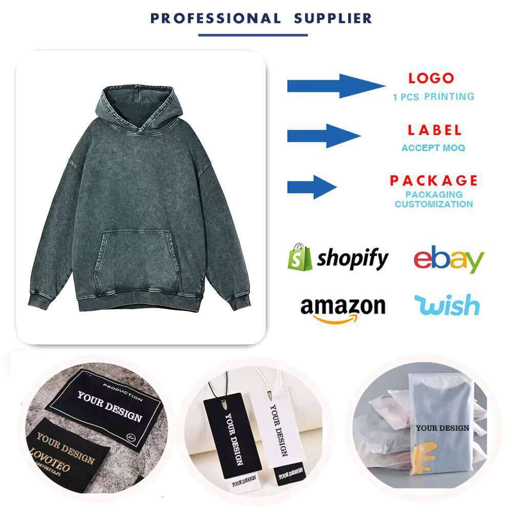 100% Cotton 420gsm High-Quality Heavyweight Puff Print Acid Wash Oversized Cordless Hoodie