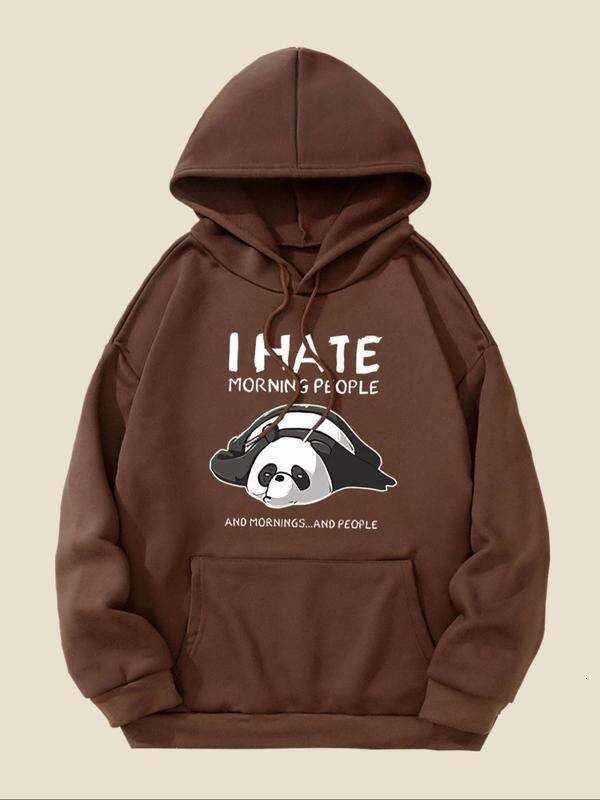 Women's Cartoon Panda Letter Print Drop Shoulder Hoodie, Fashion Casual Drawstring Pocket Hooded Sweatshirt Daily Holiday Outdoor Wear, Women Clo