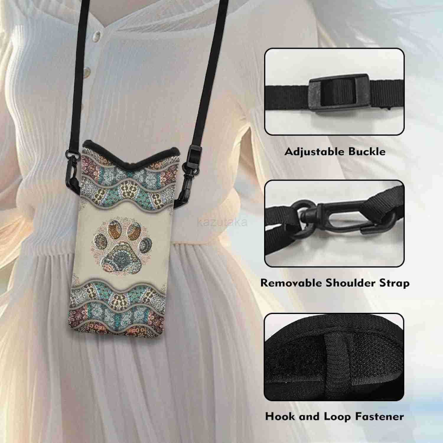 Boho Paw Print Neoprene Phone Sleeve for Women Men Lightweight Cell Phone Pouch Case Bag with Crossbody StrapNeck Lanyard for iPhone 8 X 4 inch Z25091