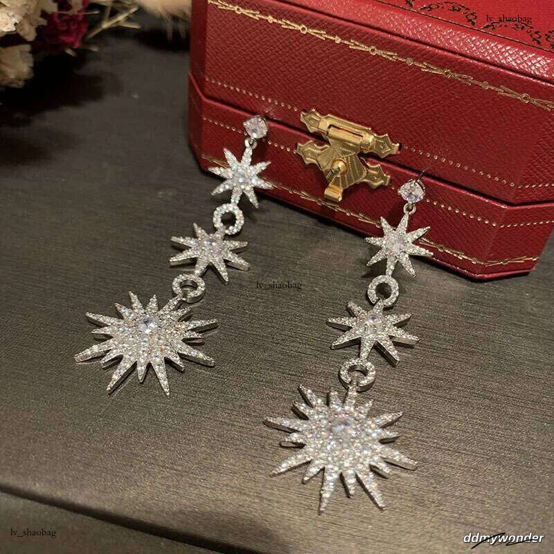 Suower Eight-Pointed Star Sweet S Sier Needle Super Fairy Elegant Temperament Internet Celebrity Tassel Long Floral Earrings ddmywonder ddmywonder