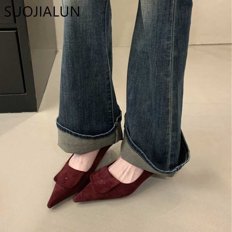 SUOJIALUN 2024 Autumn Women Pointed Toe Boat Shoes Fashion Red Ladies Elegant Dress Pumps Shoes Thin Low Heel Outdoor Dress Pump W250910