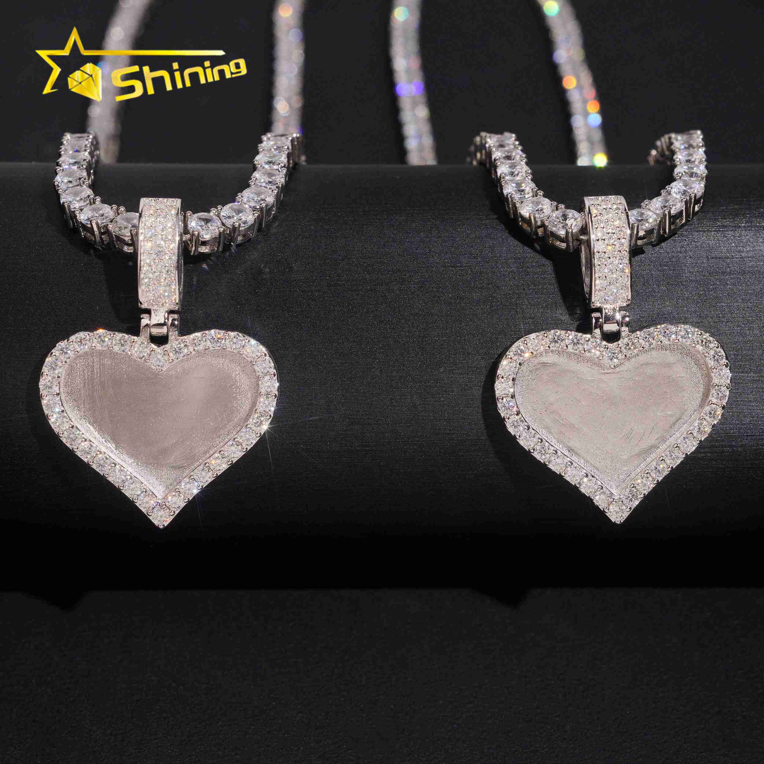 Ready to Ship Heart Shape Memory Pendant Waterproof 18K Gold Plated 925 Silver Moissanite PiMoissaniteure Pendant