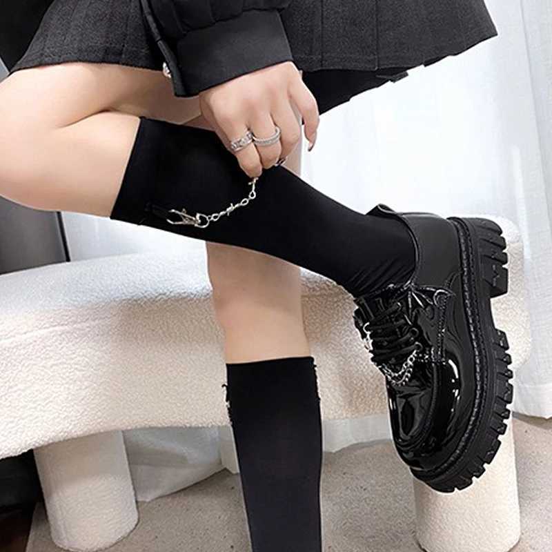 Devil Batwing Mary jane Lolita aesthetic shoes Highheeled shoes and Black Gothic Shoes Punk Metal Chain Womens W250910