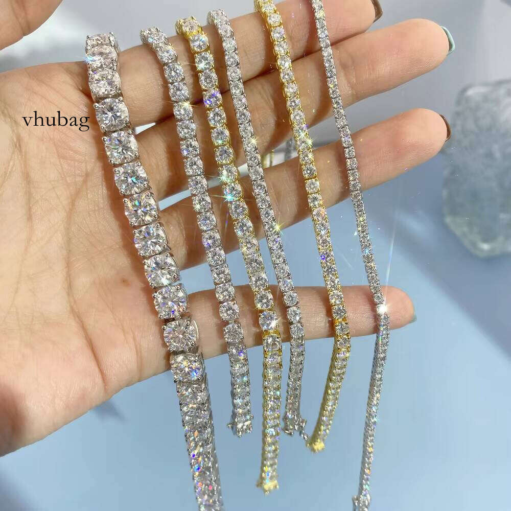 Fancy D Color White Moissanite Tennis Bracelet 2mm-6mm Brilliant Cut Dia S Gold Plated Wholesale Price