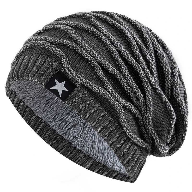 New Unisex Slouchy Winter Hats Add Fur Li Men And Wen Warm Beanie Casual Fivepointed Star Decor Winter Knitted Hats G250910