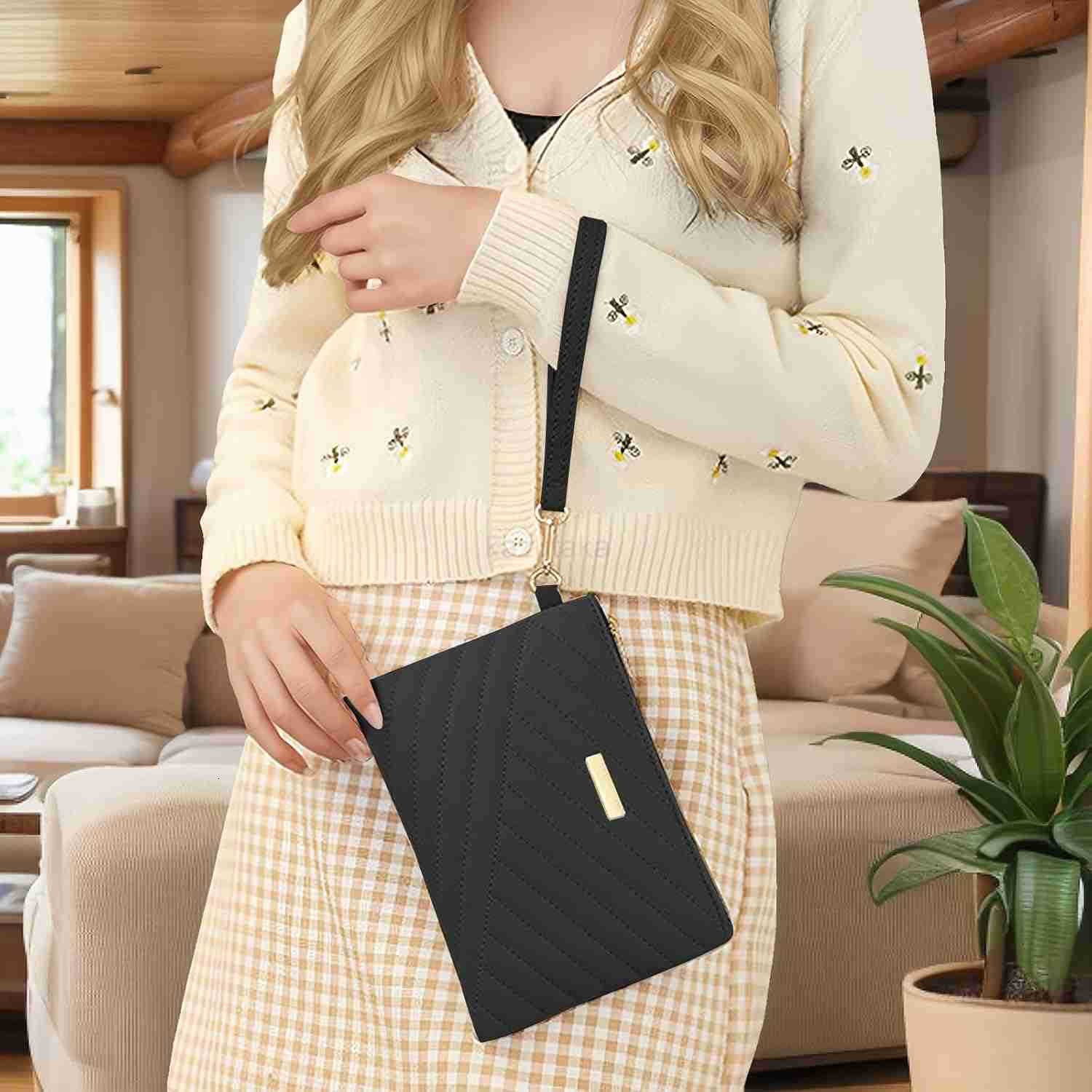 Womens Wristlet Wallets Ladies Leather Slim Phone Purse Large Capacity Zipper Clutch Handbag with Wrist Strap Z250910