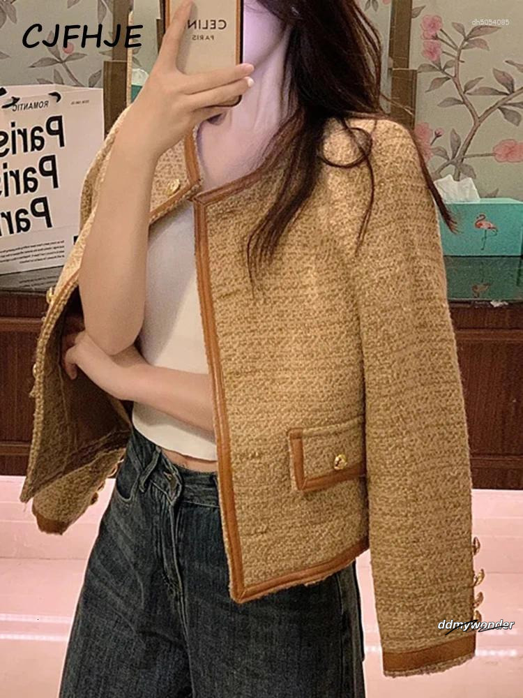 Women's Jackets CJFHJE High Street O-Neck Vintage Women Elgeant Woolen Tweed Brand Jacket Lady Autumn Winter Fashion Suit Coats Female