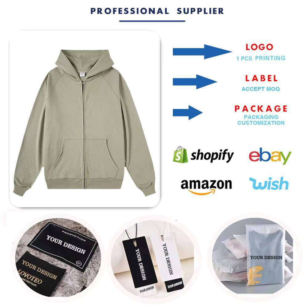 Men's Streetwear Women's Zipper Printed Jacket Heavyweight 400gsm Hoodie
