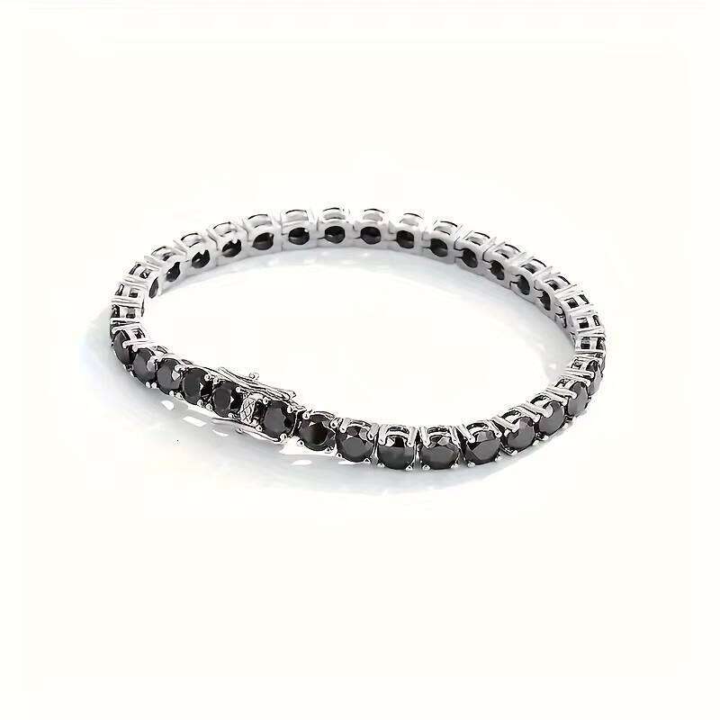 Black Moissanite Bracelet Men's Full Dia S Sterling Sier Light Simple Tennis Chain