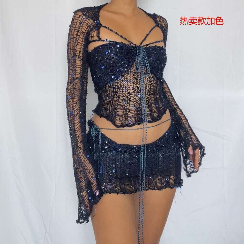 European and American Women's New Pearl Knitted Sweater Three-Piece Set, 2025 Versatile Trendy Clothing Ins