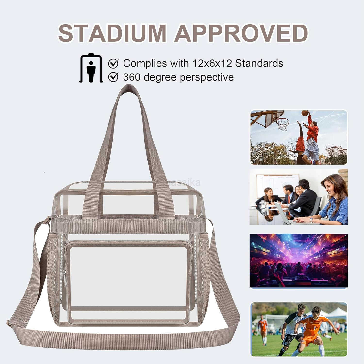 Clear Tote Bag Clear Bag Stadium Approved 12x6x12 Stadium Bag for Work Sports GamesGym M250910