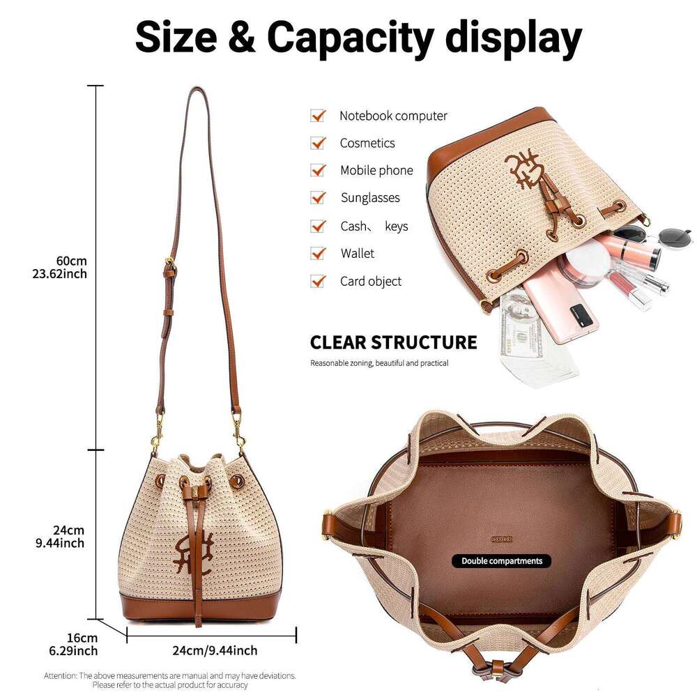 Bucket Bag Vacation Style Women's Shoulder Bagspring New Fabric Splicing Design Handbag