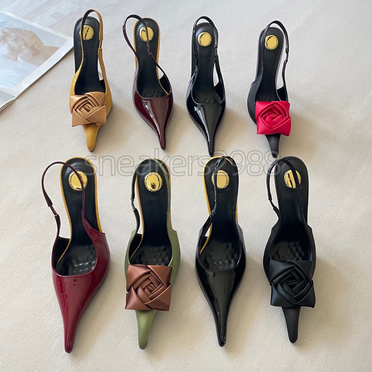 Women Mules Dress Shoes High Heels Women Designer Genuine Leather Pumps Lady Sandals Classic Style Wedding Slingback Heels Black Golden Gold Heel