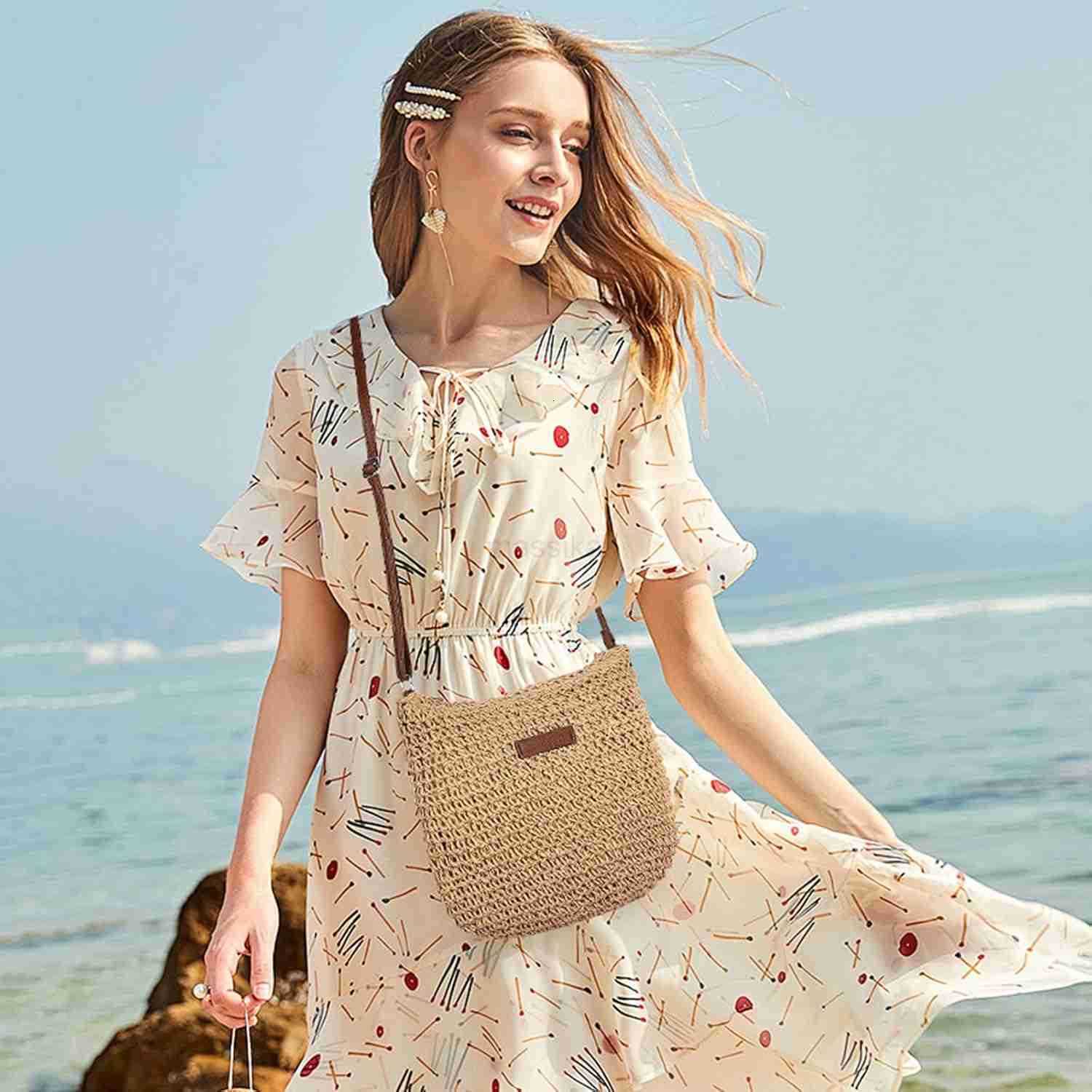 Straw Beach Bags for Women Summer Crossbody Bag Shoulder Bag Woven Purse for Vacation M250910