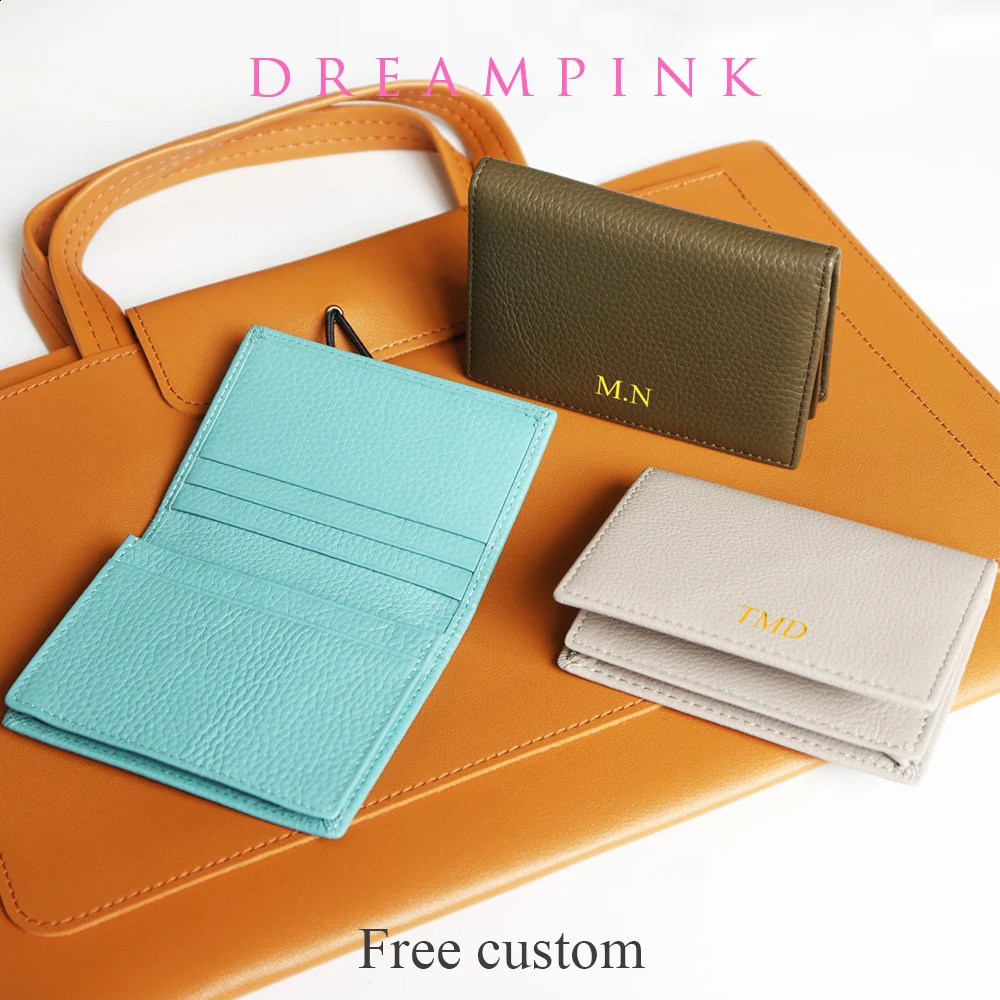 Personalize Name Business Card Holder Genuine Leather Men ID Credit Card Wallet Custom Company DIY Gift Women Cardholder250906