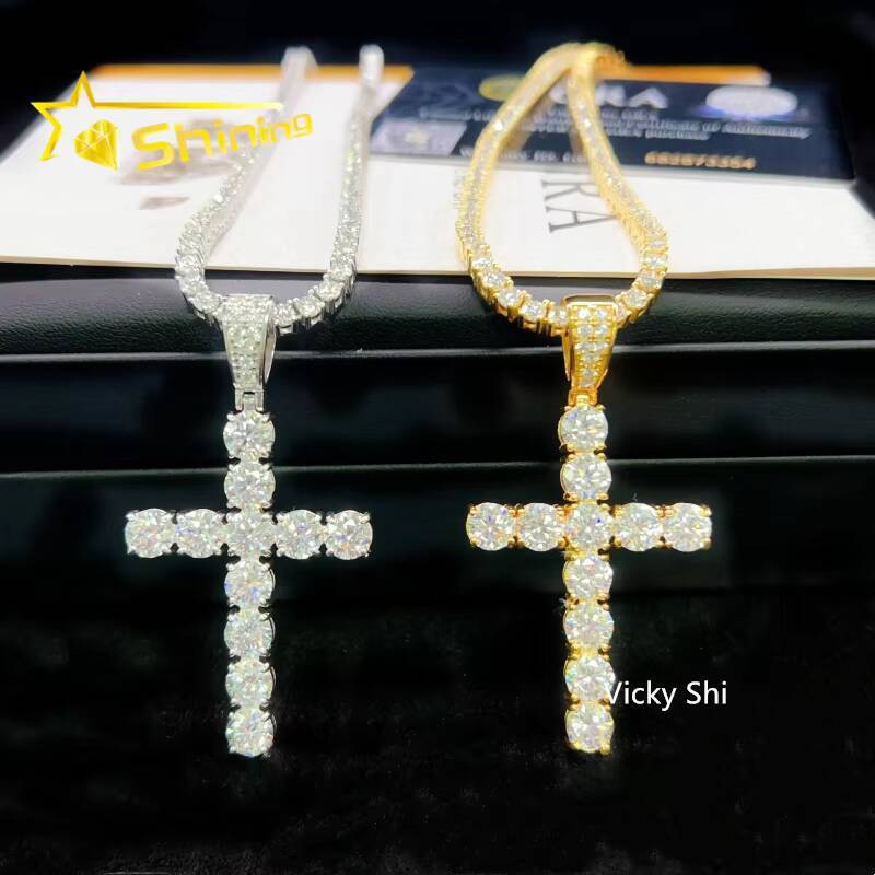 48 Hours Fast Shipping Hip Hop Charms Pendant Pass Diamond Tester 925 Silver Gold Plated Moissanite Cross Pendant