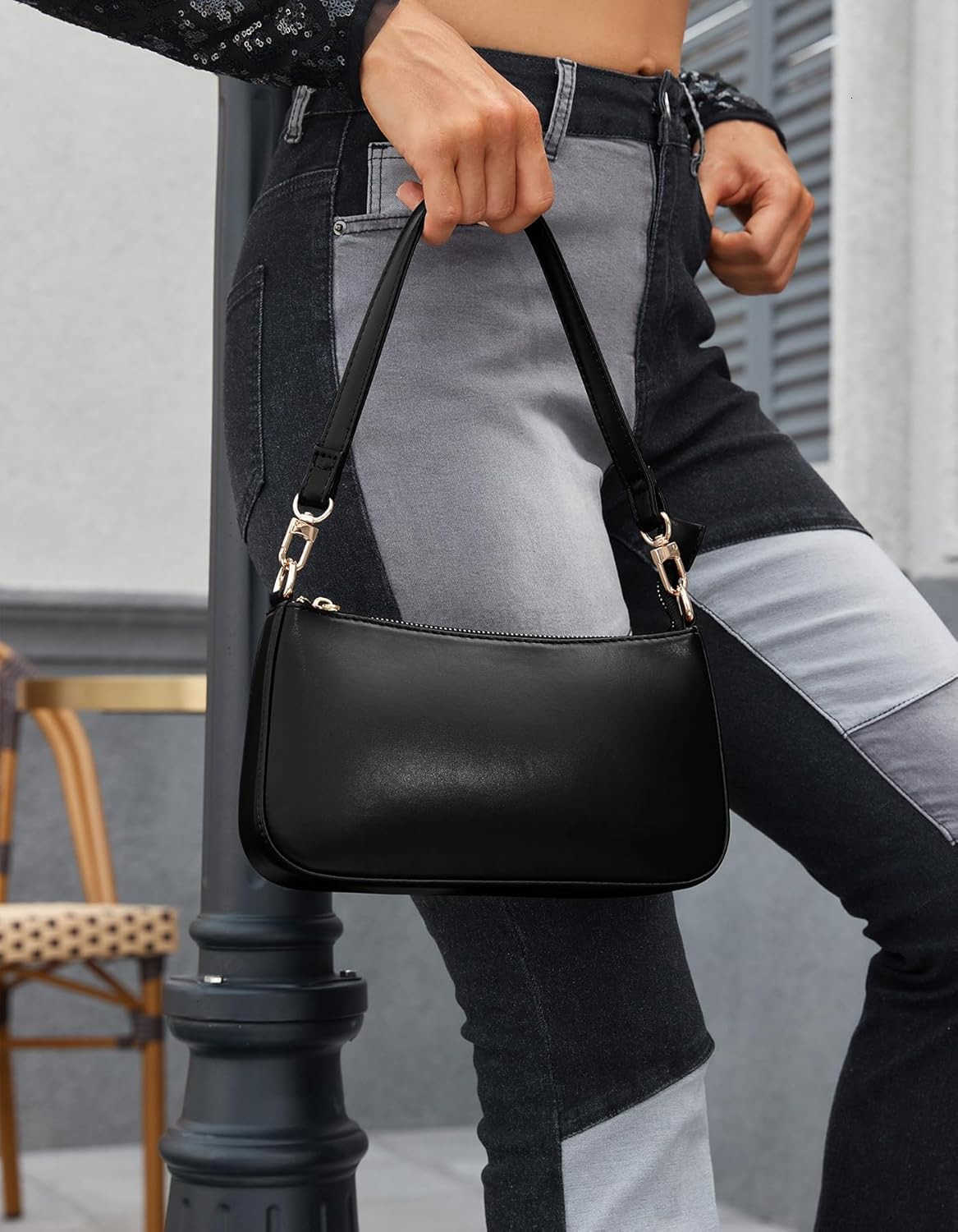ZHOU Shoulder Bag for Women Retro Vegan Leather Classic Tote HandBags Purses with Zipper Closure M250910