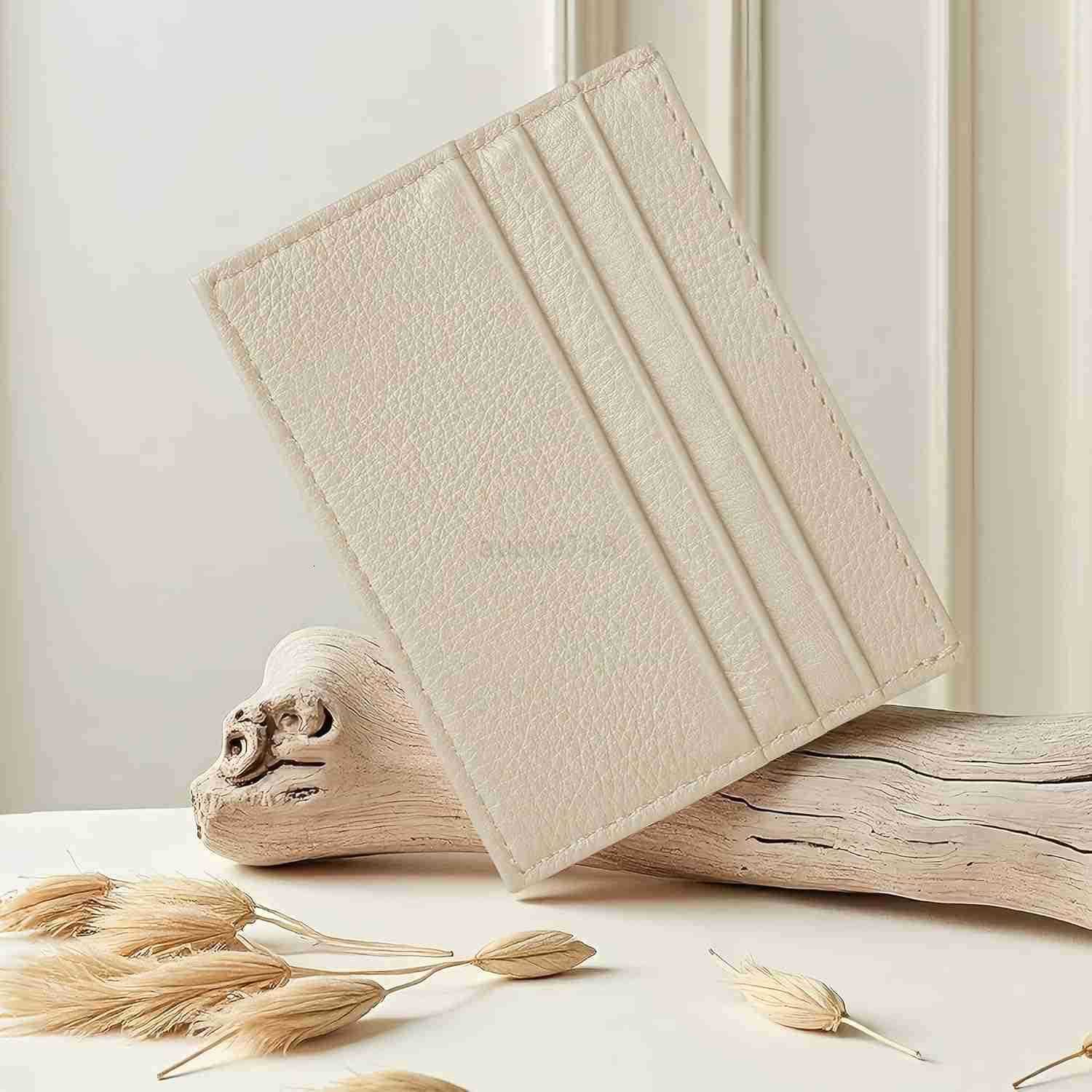 CARD Wallet Super Slim Card Holder Genuine Leather Wallet for Man and Women with 6 Card Slots 1 Pocket OffWhiteZ250910