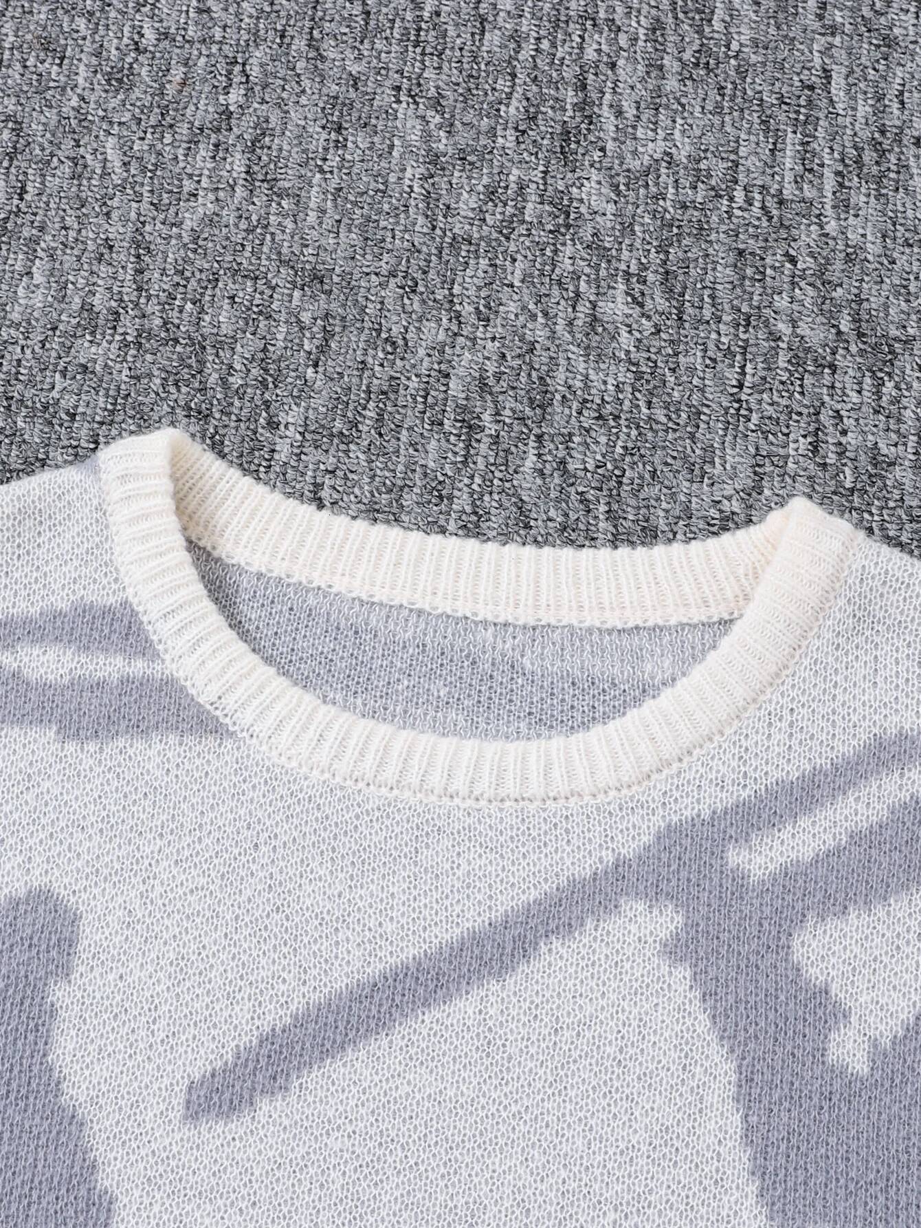 New Popular Spring Autumn Graffiti Jacquard Pattern Sweater Casual Round Neck Contrast Color Knitted Men's Pullover dongdumaoyi
