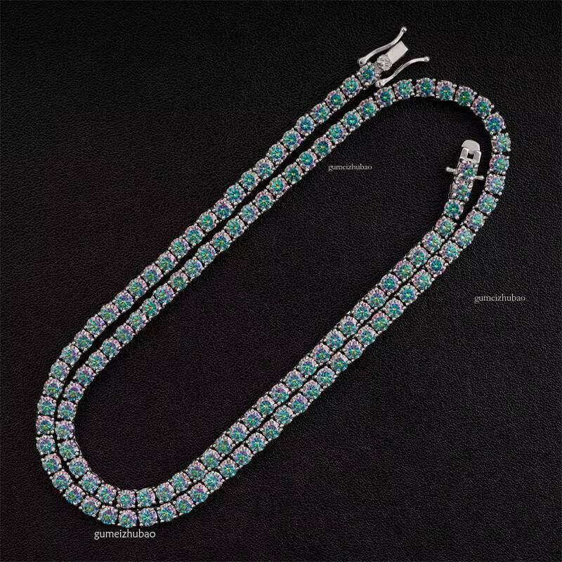Blue Green Exquisite Moissanite Necklace Pointed Cuban Tennis Chain Women Men JewelryFree of charge delivery