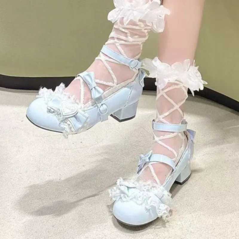 Bowknot lowtop fashion pure Mary Jane shoes single shoes 2025 lace design new style sweet round toe high heels plus size W250910