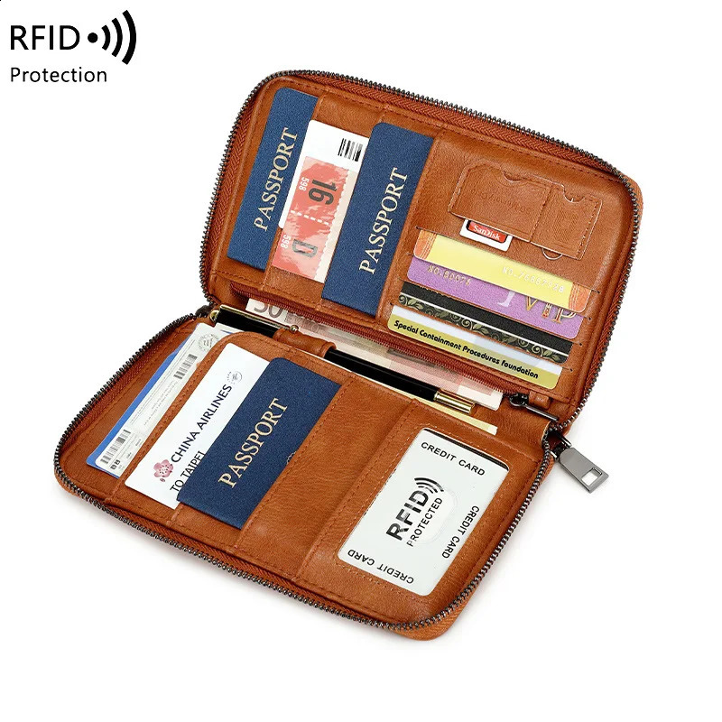 Travel Wallet Portable Passport Holder for Men and Women PU Leather Multifunctional Ticket Credit Card Bag Zipper Phone Bags250906