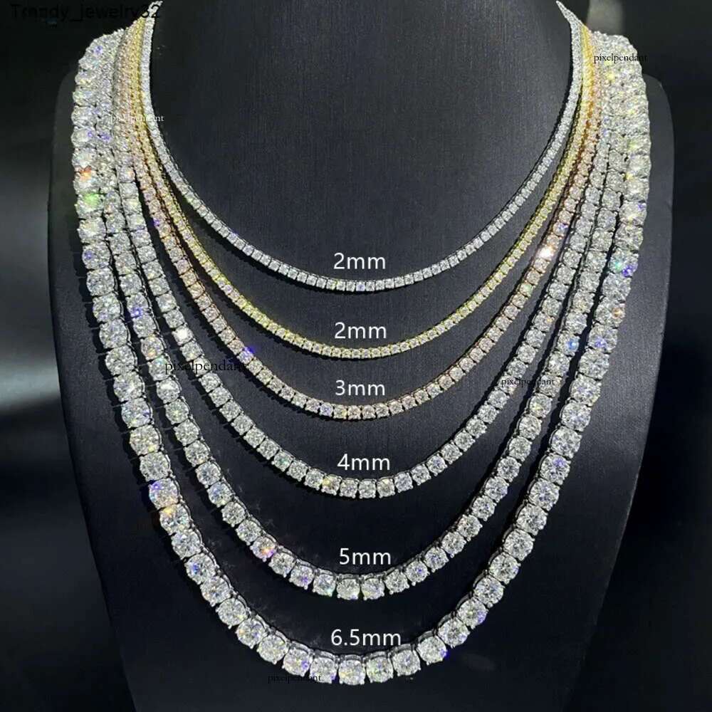 Hip Hop Sterling Sier 2mm 3mm 4mm 5mm 6.5mm VVS Social Gatherings Dia Necklace Moissanite Tennis Chain
