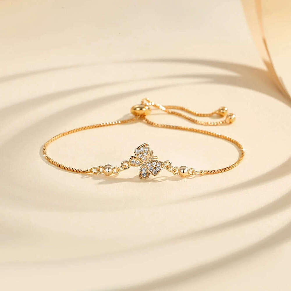 Inlaid Dia Butterfly Bracelet Design Niche Fashionable Temperament Ins Style Adjustable Push-Pull Chain Hand Jewelry