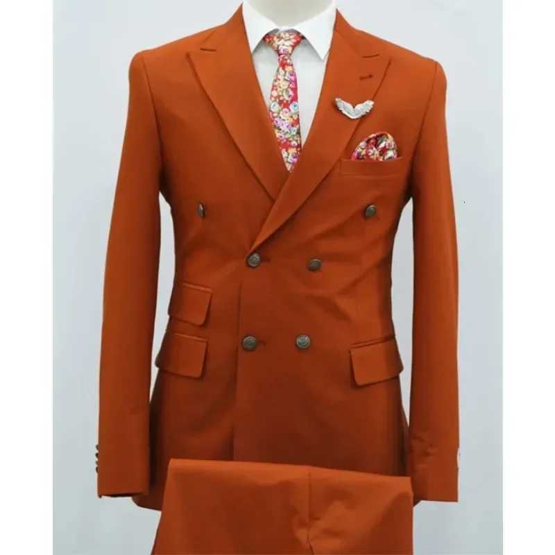 2 Pieces Double Breasted Formal Men Suits Slim FitGroom Tuxedos for Wedding Peaked Lapel Custom Male Blazer Prom Daily Wear W250910