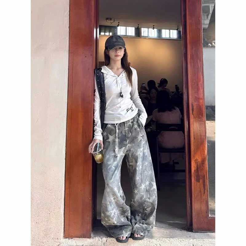 ZHIZOU Women Y2k Camouflage Cargo Jeans Harajuku 90s Vintage Baggy Star Denim Trousers Japanese 2000s Style Oversize Jeans Pants Z250910
