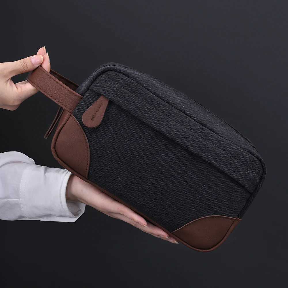 Large Capacity Leather Canvas Men Wash Shaving Women Toiletry Storage Waterproof Makeup Travel Organizer Retro Cosmetic BagXJ250910