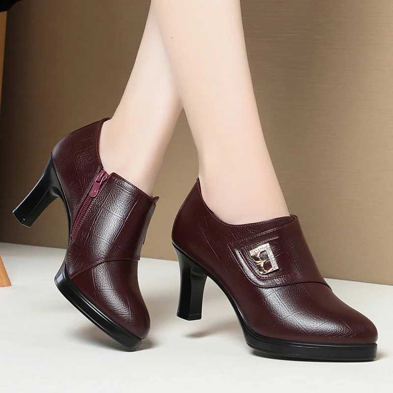 High Heels for Women 2024 Spring New Deep Mouth Soft Bottom Waterproof Business Formal Wear Office High Heel Leather Shoes W250910