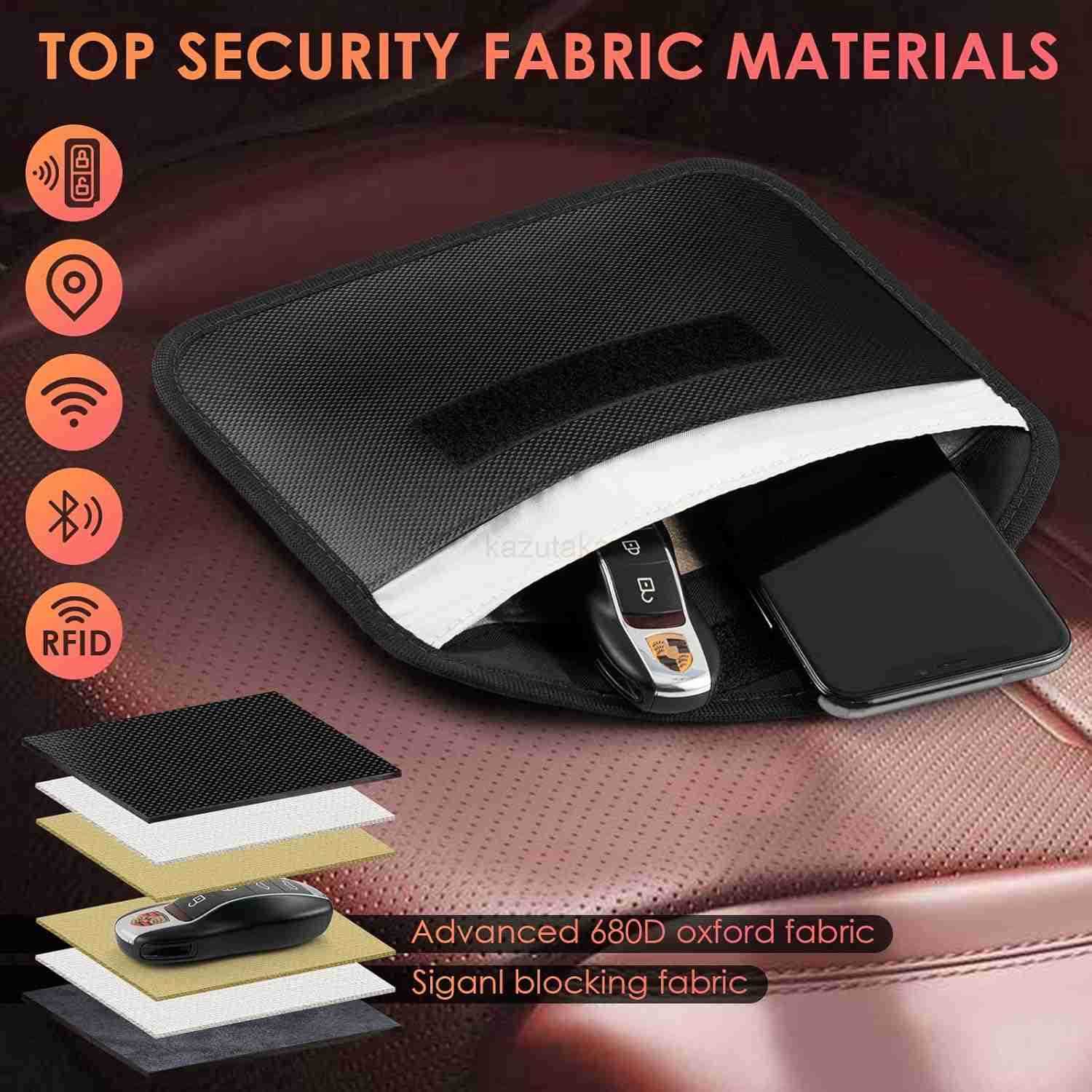 2 Pack Faraday Bags for Phone and Car Keys Signal Blocking Key Pouch Anti Theft Car Protection Cell Phone Keyless Entry Fob Signal Blocking Pouch Z250